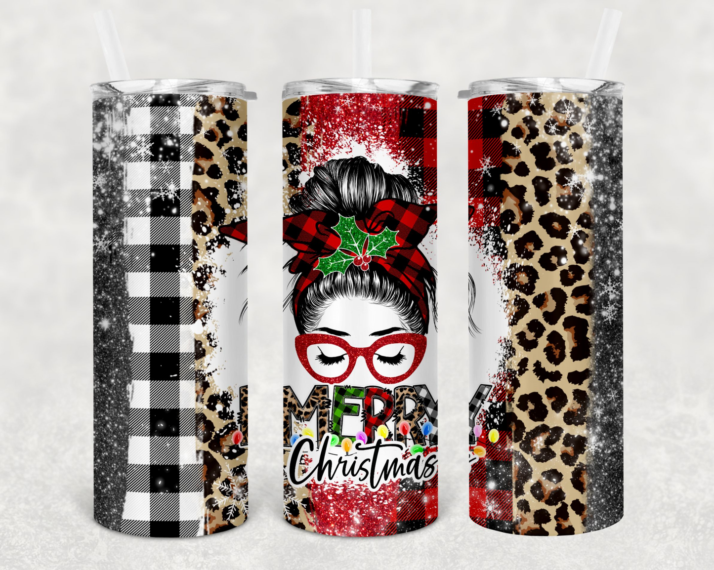 20oz Tumbler- Christmas Messy Bun