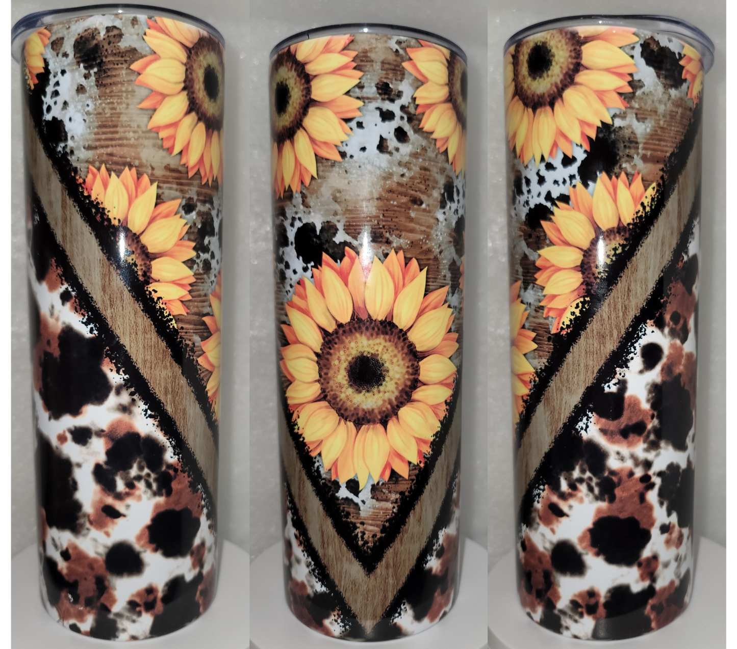 20oz Tumbler-Cowhide with Sunflowers