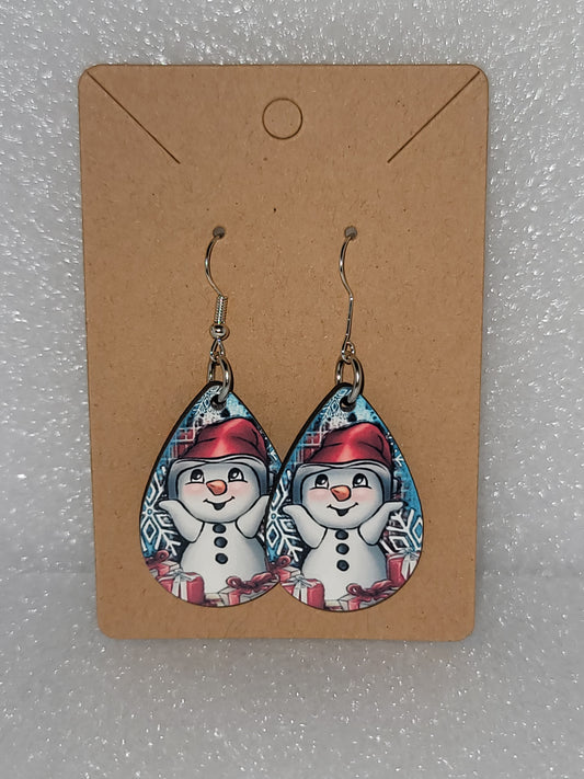 Teardrop Earrings-Christmas Snowman