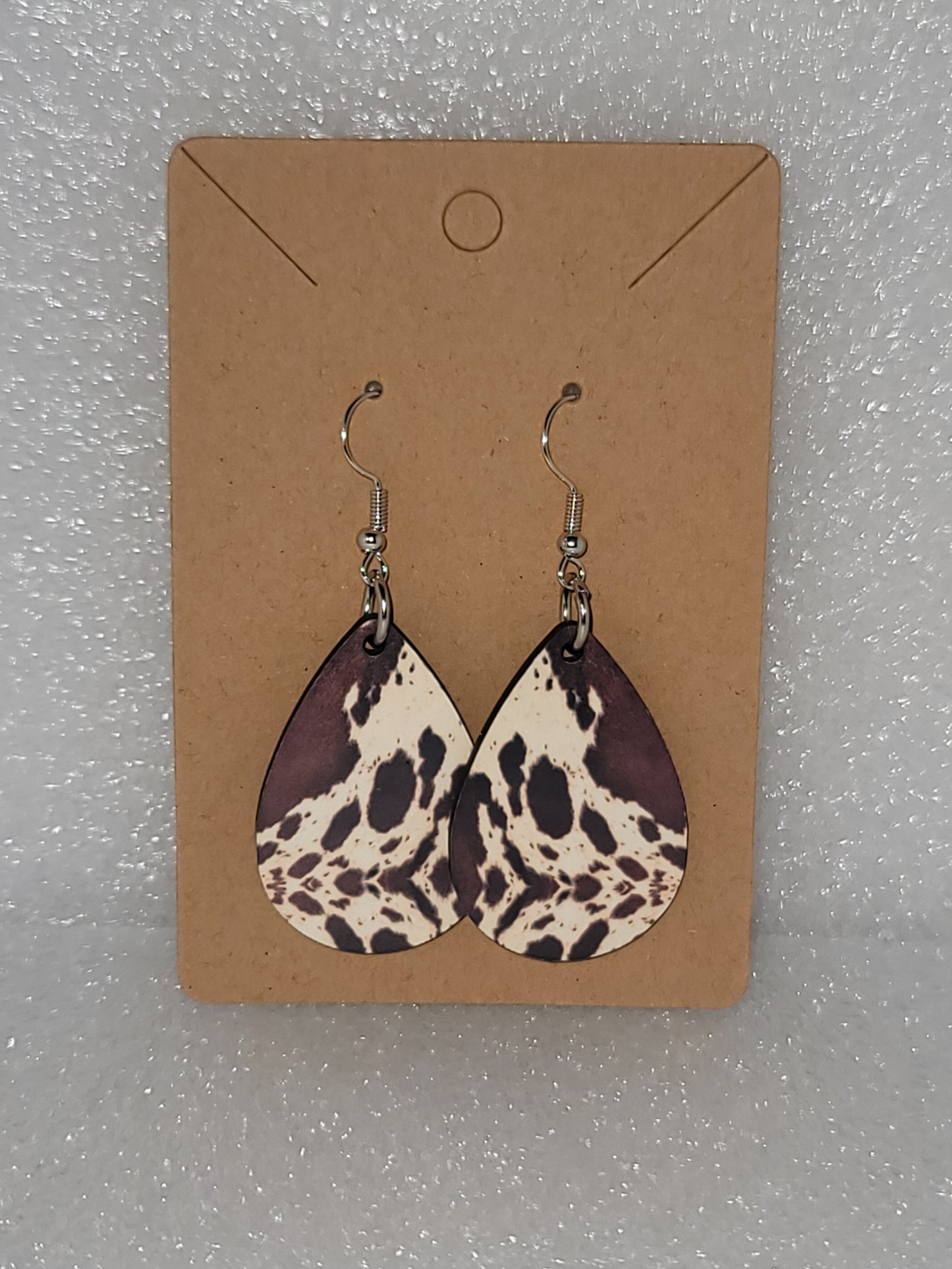 Teardrop Earrings-Cow Hide