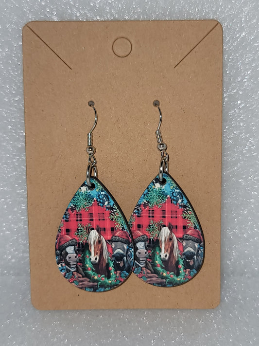 Teardrop Earrings-Christmas Farm Animal