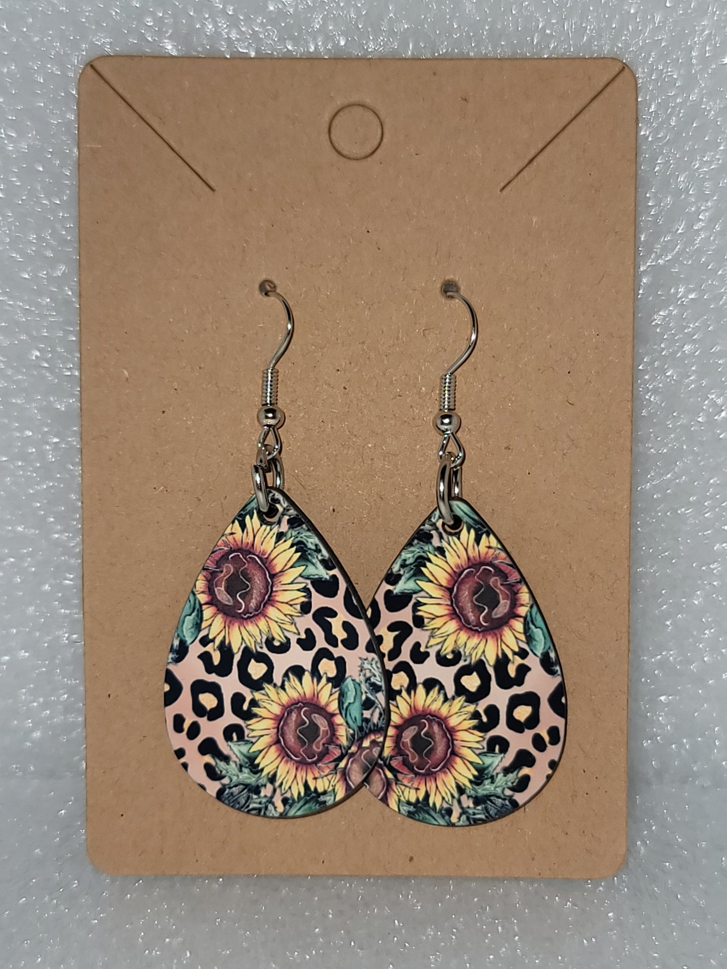 Teardrop Earrings-Leopard Sunflowers