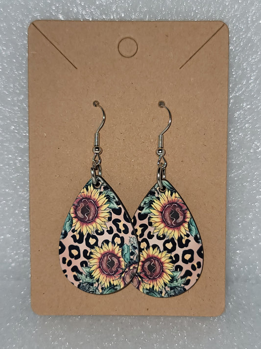 Teardrop Earrings-Leopard Sunflowers